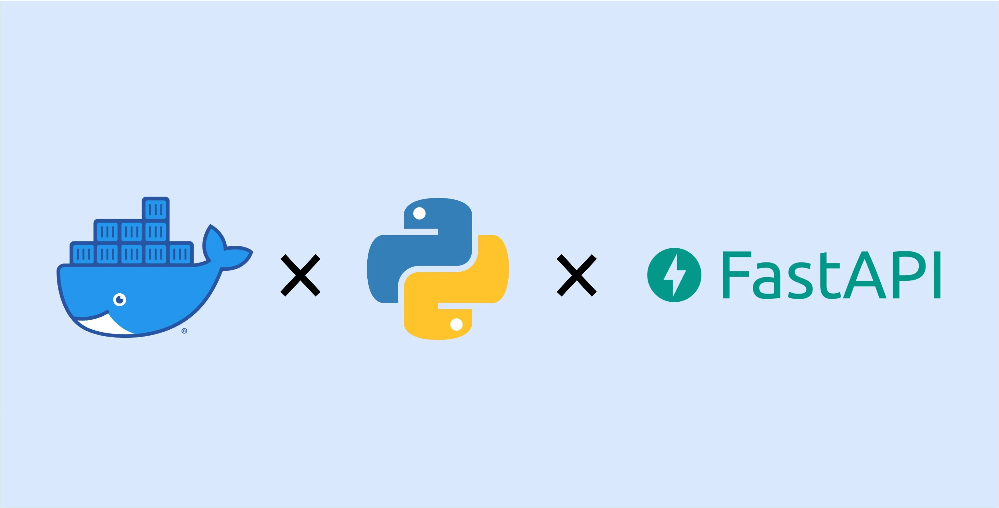 A graphic showing the combination of FastAPI, Python and Docker for one project template.