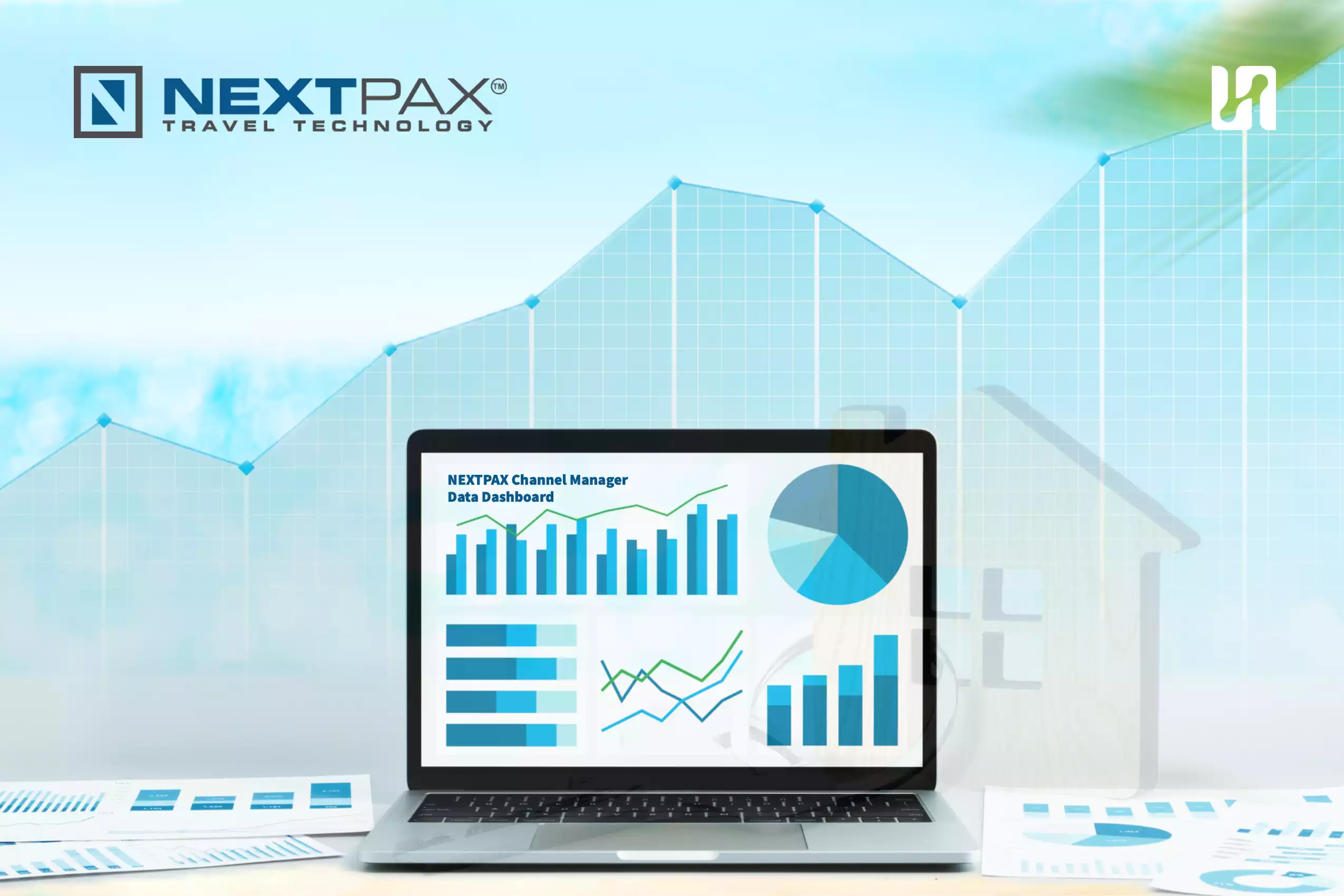 A graphic of NextPax, a channel manager, building a data dashboard for analytics.