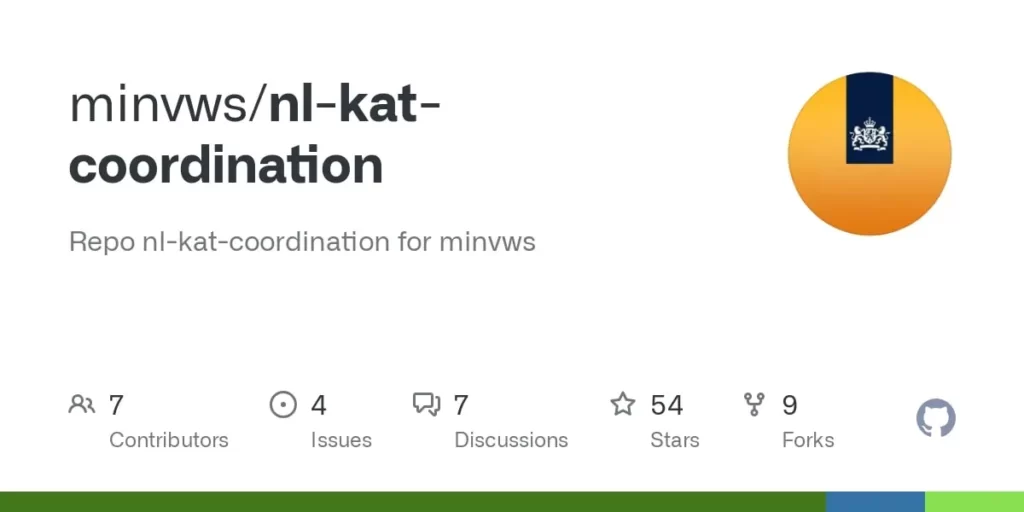 A picture of the OpenKat (nl-kat-coordination) github repository of ministry of health (MinVWS) from the netherlands.